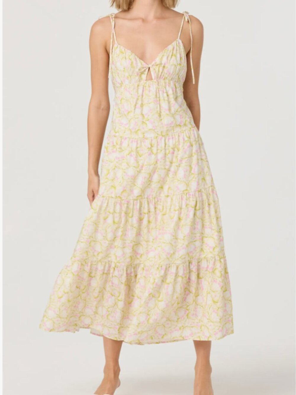 ASTR The Label Kora Floral Maxi Dress NWT Tie Strap Keyhole Cotton Size S